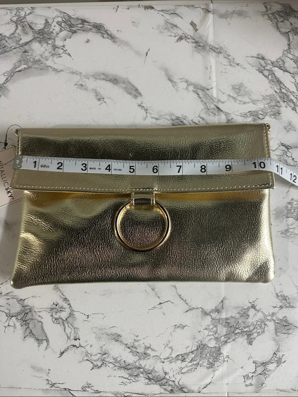 Metallic Gold Ring-Accent Foldover Clutch